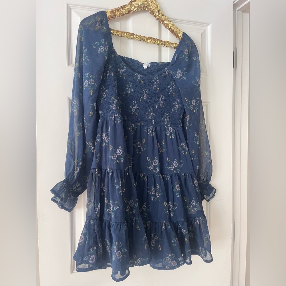 Patrons of Peace Long Sleeve Navy Floral Mini Dress